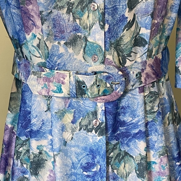 St. Michael 80s Vintage Watercolour Belted Shirt Dress, 3/4 Sleeves, size 12 - Picture 2 of 16